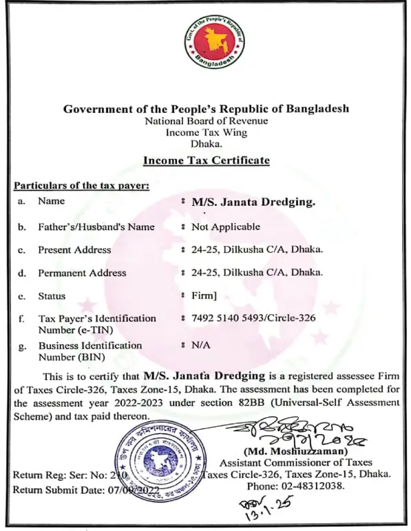 Income Tax Certificate