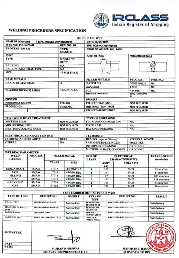Indian Registered of  Shipping (IRS) WPS Approval